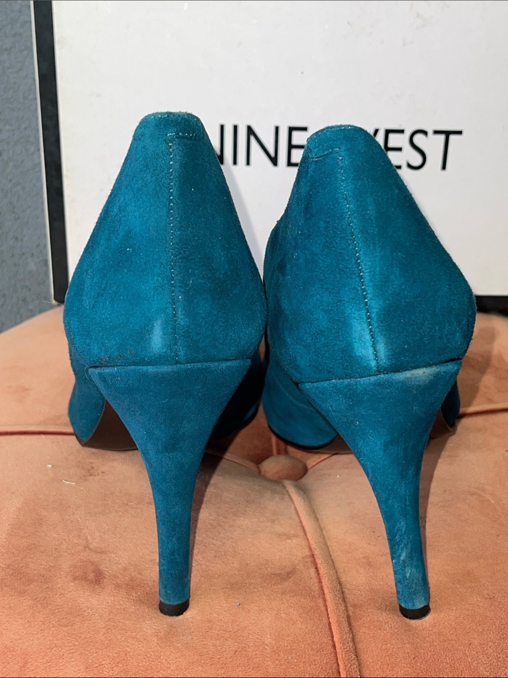 Nine West Teal Blue Suede Pointed-Toe Pumps - Picture 6 of 9